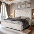 PaPaJet King Velvet Bed Frame with 49.2" Tall Wingback Headboard, Cream