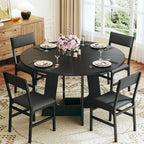 HUAHUU Round Dining Table Set for 4, 5-Piece Kitchen Table and Chairs for 4, 47'' Round Dining Room Table Set with 4 Chairs, Space Saving Dining Table with Wood Base for Kitchen, Living Room, Black