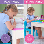 Play Platoon Kids Activity Table Set, Pastel, Building Brick Table | 2 Chairs & Jumbo Bricks Included, Compatible with All Major Brands