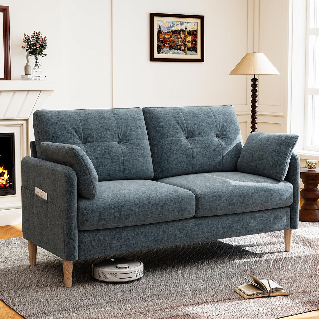 Hanherry Loveseat Sofa, 62.6" Small Couch for Living Room, Comfy Chenille Fabric Love Seat for Bedroom with Throw Pillow,Removable Cushion Cover,Couches for Small Space,Apartment,Dorm