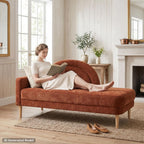 62.2" Linen Chaise Lounge Chair Indoor with Right Armres, Ocher Orange | Small Chaise Lounge for Bedroom, Recliner Chair Lounge Sofa for Office/Living Room, Comfy Wooden Chaise Lounge Couch