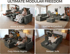 138.6'' Oversized Power Recliner Sofa with Headrest, Modular Cloud Sectional Couch with Convertible Table, Charging, Drawer, Cup Holder, 4-Seater with Storage Ottoman, Chenille, Grey