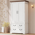 LIKIMIO Armoire Wardrobe Closet 70" with 2 Drawers for Bedroom, White | Farmhouse Wardrobe with Roman Column Doors, Hanging Rod and Side Hooks for Clothing Storage and Organization in Bedrooms