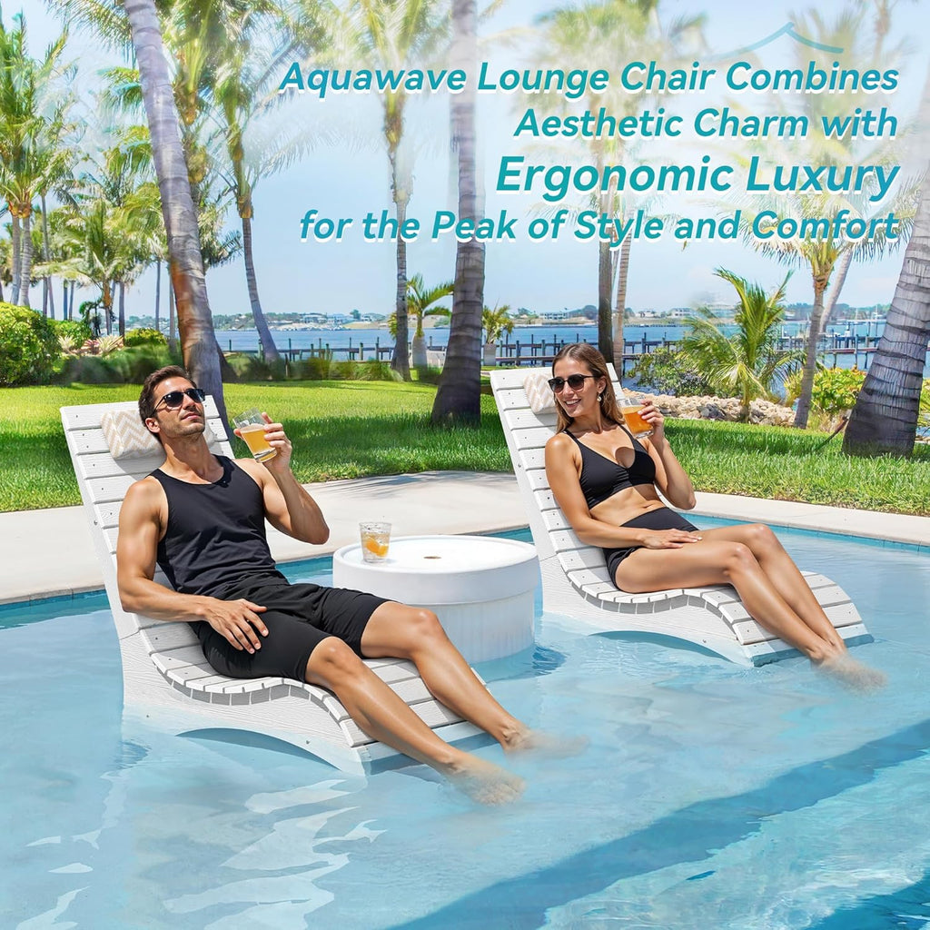 HDPS Pool Lounge Chairs Set of 2, Use in Pools Lounge Chairs up to 10-Inches of Water, Chaise Chairs with Headrest, Lounge Chair Outdoor, Fade-Resistant Pool Lounger for Deck