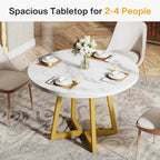 Tribesigns Round Dining Table for 2, 31.5" Modern Kitchen Table with Metal Base, Small Table for Dining Room, Small Space, Apartment, Office, Restaurant, White & Gold