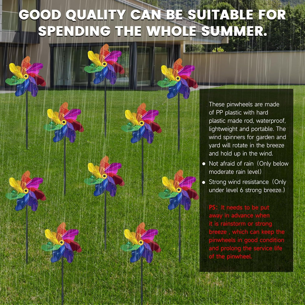 10 PCS Reflective Pinwheels for Yard and Garden Bird Devices Pre-Installed Sparkly Wind Spinner Deterrent to Scare Birds Away from Yard Patio Farm (Multicolor-2)