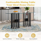 Oval Tempered Glass Dining Table for 4-8 People, 71'' Tall Kitchen Tables for Small Spaces, Modern Dinning Room Furniture, Metal Pillar Base, for Living Room, Kitchen, Dining Room, Black