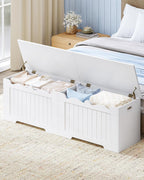 Hzuaneri 59" Storage Chest, Storage Bench Trunk with 2 Hinges, Wooden Box, Lift-Top Chest Organizer, Shoe Bench for Entryway, Bedroom, Living Room, White SB01503X