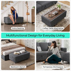 LINSY HOME Sectional Sleeper Sofa Storage Ottoman Bench, Convertible Coffee Table Plush Corduroy Couch Ottoman Footstool for Living Room, Bedroom Entryway and Family Room, Grey