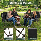 SUNNYFEEL Double Camping Chair Portable Folding Loveseat for 2 Adults Heavy Duty Oversized Camping Couch 600 lbs with Cup Holders & Storage for Outdoor Camping, Beach, Lawn, Patio RV & Indoor Use