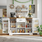 Gizoon 45" Kitchen Sideboard Buffet Cabinet with Storage Coffee Bar Cabinet with Drawer, Kitchen Pantry Storage with Door and Shelves for Bathroom and Living Room, White and Rustic
