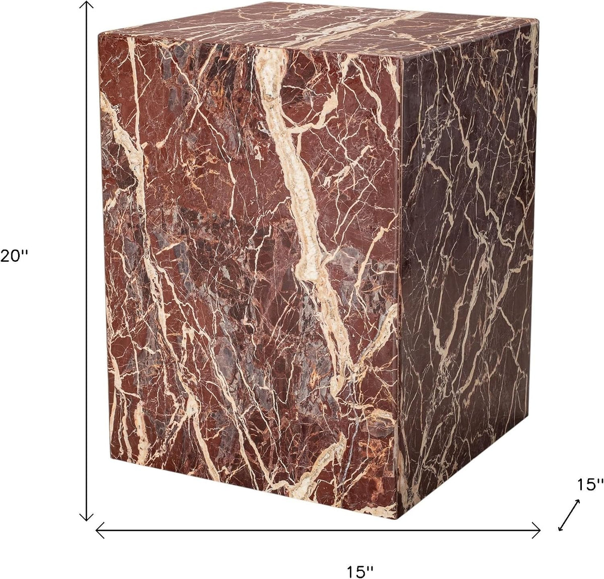 HomeRoots 20" Red Marble Square Block End Table