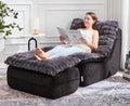 Hobestluk Small Couch Sofa Chaise Lounge Chair Recliner Chair with Footrest | Ergonomic Design,Fluffy Fabric,Multi-Functional Ottoman,No Assembly,Lounge Chair Indoor Bedroom Apartment | Dark Grey Single