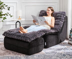 Hobestluk Small Couch Sofa Chaise Lounge Chair Recliner Chair with Footrest | Ergonomic Design,Fluffy Fabric,Multi-Functional Ottoman,No Assembly,Lounge Chair Indoor Bedroom Apartment | Dark Grey Single