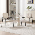 HENGJIANYI Accent Chair Dining Chair Set of 2, Chenille Upholstered Armchair Reading Side Chair, Comfy Living Room Chair with Black Metal Legs for Bedroom Waiting Room, Beige