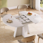 iPormis 43.3in-59in Extendable Round Dining Table for 4-6, Modern Wooden Kitchen Table for Dining Room, Adjustable Size Oval Circle Dinner Tables Furniture for Kitchen Living Room, White