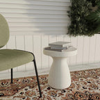LeisureMod Wisp 16" Modern Wide Round Fiberstone Hourglass Design Side Table - Stylish Accent End Table