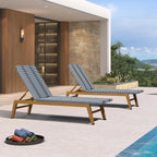 PURPLE LEAF Chaise Lounge Chair Wood Grain Aluminum Set of 2, Dark Blue | 3-Year Color Retention PE Rattan, 2.4" Thickened Aluminum Frame, 16.14" Knee-Friendly Height, French-Inspired Style
