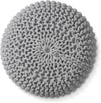 Casafield Round Pouf Ottoman, Light Gray - 20" Diameter x 14.5" High Cotton Knit Foot Stool - Boho Floor Pouffe for Living Room, Bedroom, Home Office
