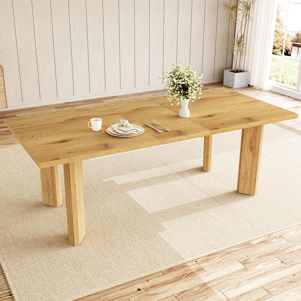 HIPIHOM Extendable Dining Table for 6-8, Space-Saving (Oak) | MDF Farmhouse Kitchen Table, Extends 63-78.7'', Seats 6-8, Space-saving for Kitchen, Dining & Living Room