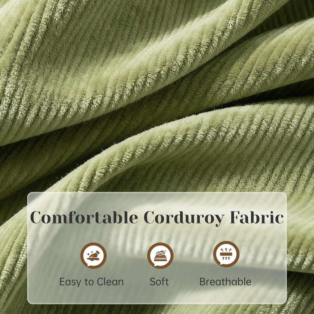 Homkdom Accent Chair with Side Pockets & Ergonomic Backrest,Green | Corduroy fabric, 6.3" thick cushion with pocket coil springs. Solid wood frame, 300 lbs capacity. Fits any small space.