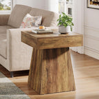 Tribesigns Small End Table, Rustic Square Side Table with Wide Base, Farmhouse Small Nightstand Beside Bed, Next to Armchair, for Living Room, Brown