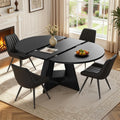 Miereirl Extendable Dining Table Set for 4-6, 47.24"-63" Round to Oval Dining Table Set with Upholstered Chairs, Hidden Storage Shelf, Kitchen & Dining Room Furniture for Apartment