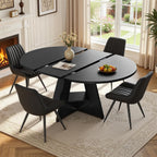 Miereirl Extendable Dining Table Set for 4-6, 47.24"-63" Round to Oval Dining Table Set with Upholstered Chairs, Hidden Storage Shelf, Kitchen & Dining Room Furniture for Apartment