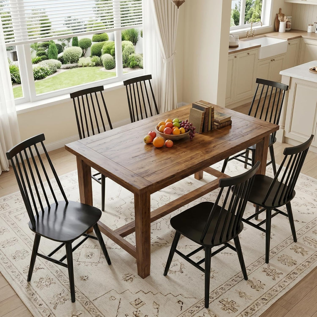 DUHOME Windsor Dining Chairs Set of 6 Wood Dining Room Chair Slat Back Kitchen Room Chair Side Chair (Black, 6 PCS)