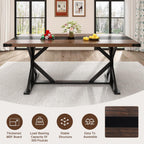 Hlivelood 71 Inch Dining Table for 6 People, Rectangular Kitchen Farmhouse Table W/Thickness Waterproof Wood Tabletop,Long Dining Room Tables W/Wood Strip Base for Kitchen Living Room(Brown&Black)