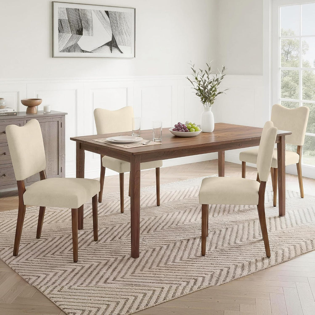 KISLOT Upholstered Dining Chairs Set of 4, Modern Velvet Kitchen Chairs with Solid Wood Legs, High Back Wooden Dining Room Chairs with Dark Walnut Color Legs for Farmhouse Kitchen Dining Room, Linen