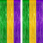 2 Pack Mardi Gras Tinsel Backdrop, 3.28 FT x 7.05 FT Metallic Fringe Curtain, Purple Gold Green Color Foil Backdrop Party Streamer, Mardi Gras Photo Booth Props Lobster Party Decorations