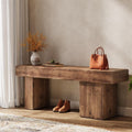 Solid Wood Bench, 47” Farmhouse Entryway Bench with Thickened Seat & Artistic Legs, Heavy Duty Indoor Bench for Bedroom, Hallway, Living Room, Indoor, Porch, Natural