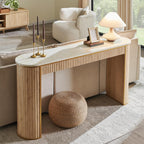 OKD 63-Inch Fluted Console Table, Narrow Entryway Table, Natural Oak