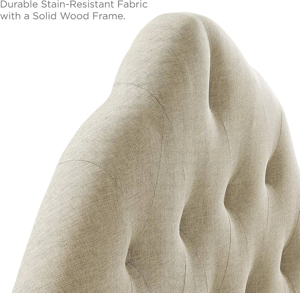 Modway Sovereign Tufted Button Linen Fabric Upholstered Queen Headboard in Beige