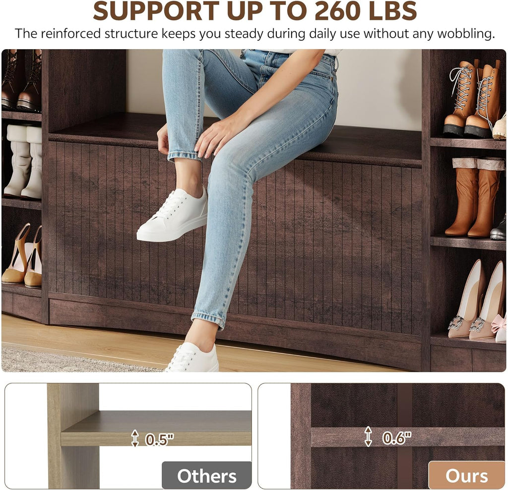 Shoe Cabinet with Bench, U-Shaped Shoe Storage Bench, Tall Shoes Cabinet with Adjustable Shelves, 63" W Lift-Top Blanket Chest with Storage, for Entryway, Living Room, Hallway, Espresso