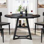 knoworld Round Dining Table for 4, Kitchen Tables Dining Room Circle Dinner Table with Pedestal Metal Frame, Space Saving Wood Industrial Kitchen & Dining Room Tables, Black 43In