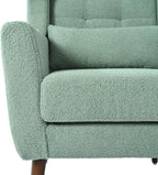 Accent Chair, Comfy Upholstered Living Room Chairs with High Tufted Backrest and Pillow, Wingback Reading Chair with Solid Wood Legs for Bedroom/Office,Teddy Fabric, Light Green