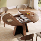 iPormis 43.3in-59in Extendable Round Dining Table for 4-6, Modern Wooden Kitchen Table for Dining Room, Adjustable Size Oval Circle Dinner Tables Furniture for Kitchen Living Room, Walnut Brown