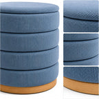 Linen Storage Ottoman Round Footrest with Hidden Storage, Light Blue 16" L X16 W X 17" H