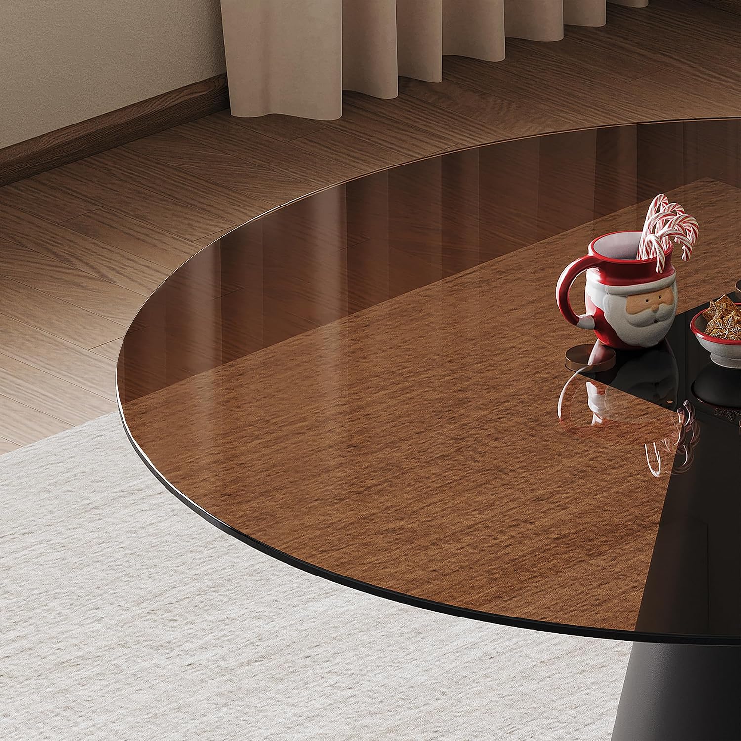 35 Inch Round Glass Dining Table, 8mm Tempered Glass Tabletop with Carbon Steel Legs, Dark Brown Modern Small Dining Table for 2-4 People, Perfect for Apartment, Restaurant, Cafe and Meeting Room
