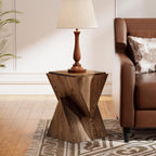 COZAYH Modern Geometric Wood Grain End Table, Fully Assembled, Brown | Farmhouse Structural Design Side Table with Sculptural Pedestal Base for Living Room, Bedroom, Office