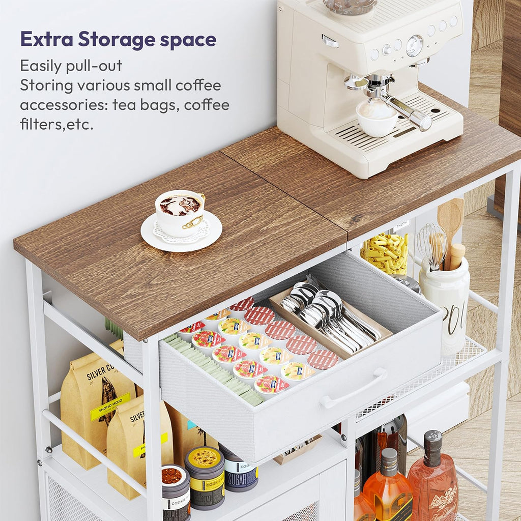 SWTYMIKI Coffee Bar Cabinet for Home - Farmhouse Coffee Stand Station Multi-Purpose Buffet Sideboard Cabinet with Drawers - Kitchen Bar Table for Living Room, Corner, Small Space, Oak