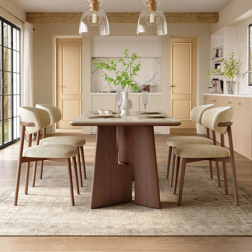 71" Modern Sintered Stone Dining Table for 6-8, Solid Wood Base Rectangular Kitchen Table, Mid Century Dining Room Table for Spacious Home