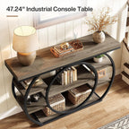 Tribesigns 47" Industrial Entryway Table with Staggered 5-Tier Shelf | Narrow Console with Metal Frame, 5-Tier Sofa Table for Living Room Entryway, Hallway, Foyer, Gray