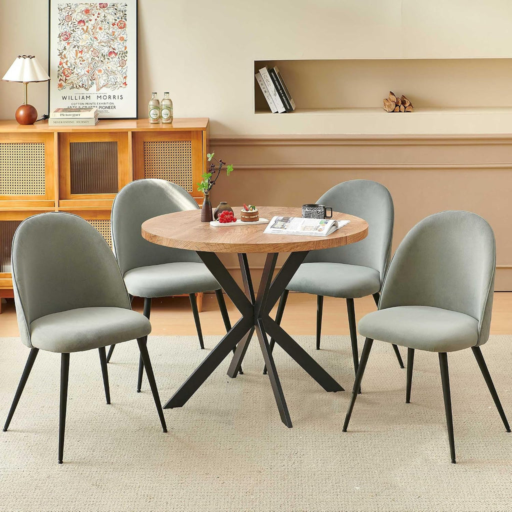 Homedot Dining Table Set for 4, Modern Mid-Century Compact Kitchen Table with Chairs Set, 37-in Round Breakfast Nook Dinner Table Set with Upholstered Dining Side Chairs for Dining Room, Grey