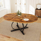 HIPIHOM 43.3"-59" Extendable Round Dining Table for 4-6 People, Modern Kitchen Oval Dining Table with Sturdy X-Base Metal Legs, Space Saving, MDF Board for Kitchen Dining Room (Vintage Brown)