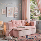 78.7" Futon Sofa Bed, Memory Foam Convertible Couch, Pink | Sophisticated comfort with premium corduroy, one-flip conversion, built-in blanket, and ergonomic support
