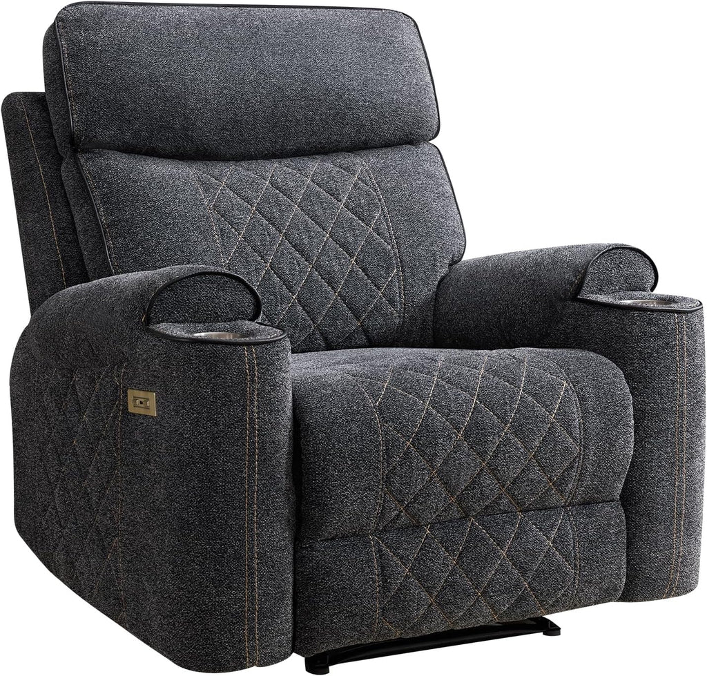EBELLO Power Recliner Chair, Electric Fabric Reclining Sofa with Cup Holders, USB Type-C Charging Ports, for Small Living Room, Bedroom and Meeting Room, Grey