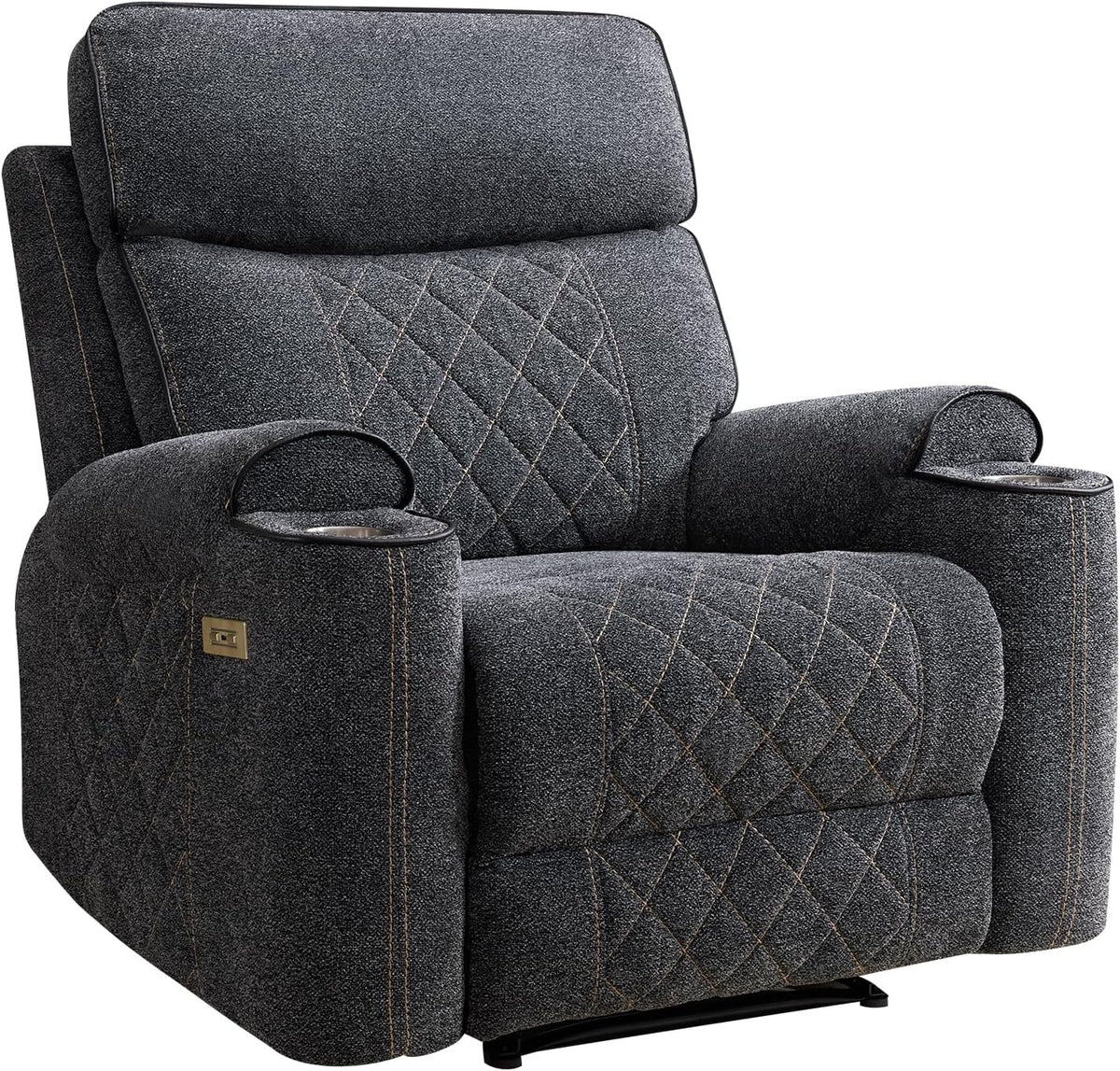EBELLO Power Recliner Chair, Electric Fabric Reclining Sofa with Cup Holders, USB Type-C Charging Ports, for Small Living Room, Bedroom and Meeting Room, Grey